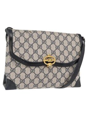 Authentic GUCCI GG Supreme Shoulder Bag PVC Navy Gold